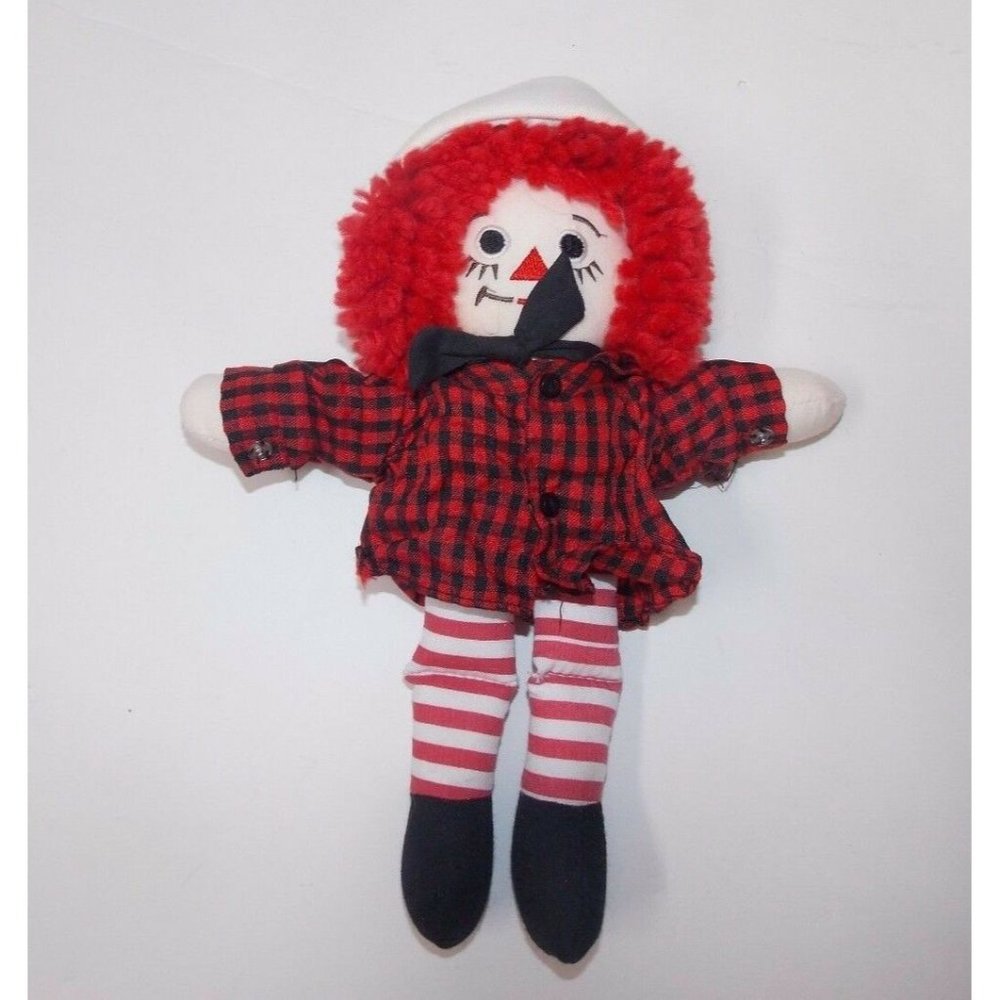 Vintage Raggedy Andy Doll 9" Rag Cloth Red Black Plaid Check